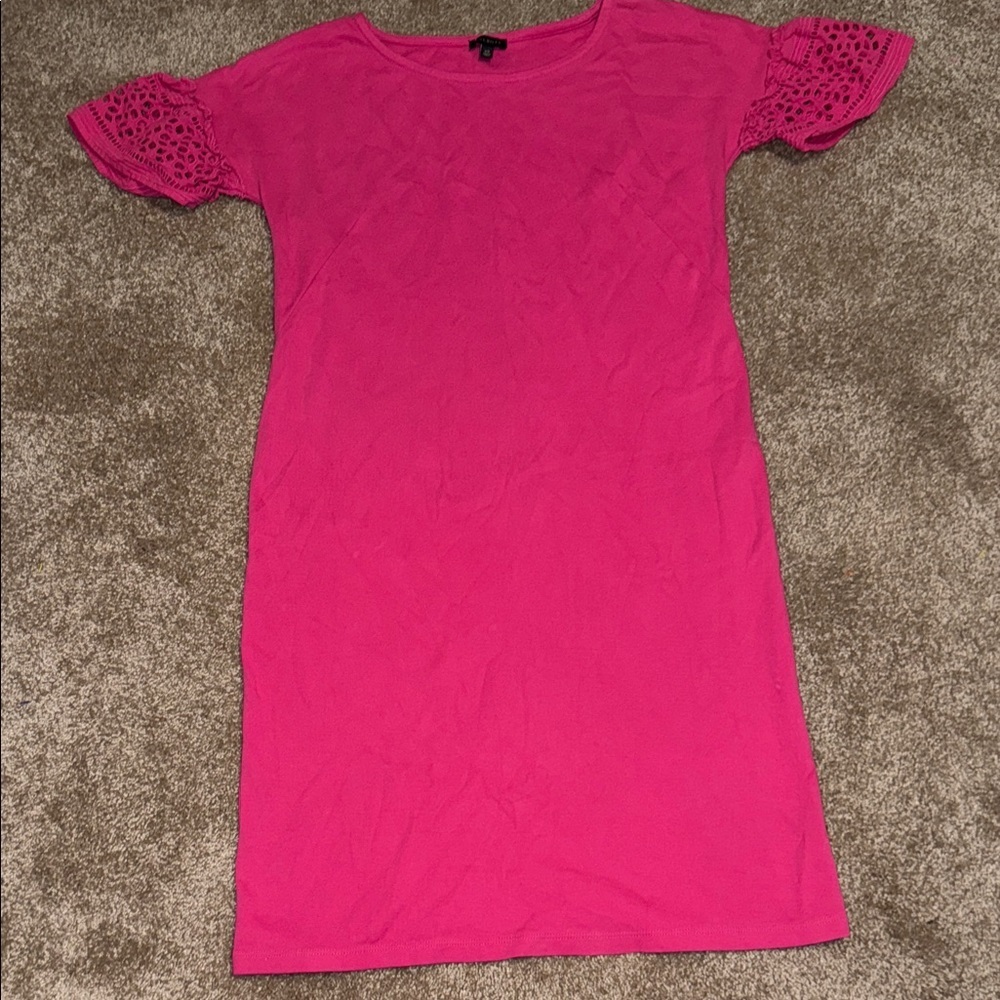 Talbots Vibrant Pink Dress with Lace Sleeves - size XS. M